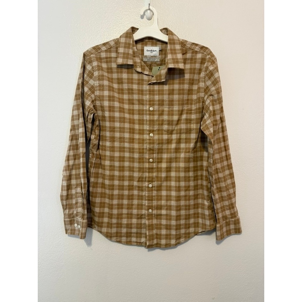 Goodfellow & Co Mens Every Wear Poplin Button-Up Shirt Brown Gingham Check M NEW